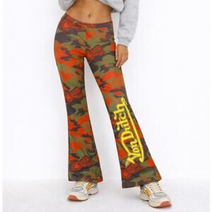 Von Dutch Camo Flare Pants Green Orange Size Small